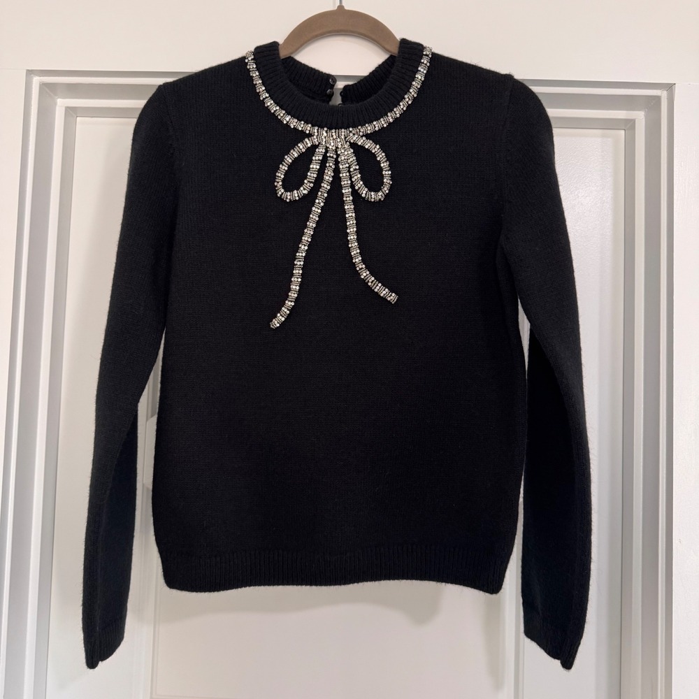 English Factory Black Rhinestone Bow‎ Sweater NWT SS695T Medium